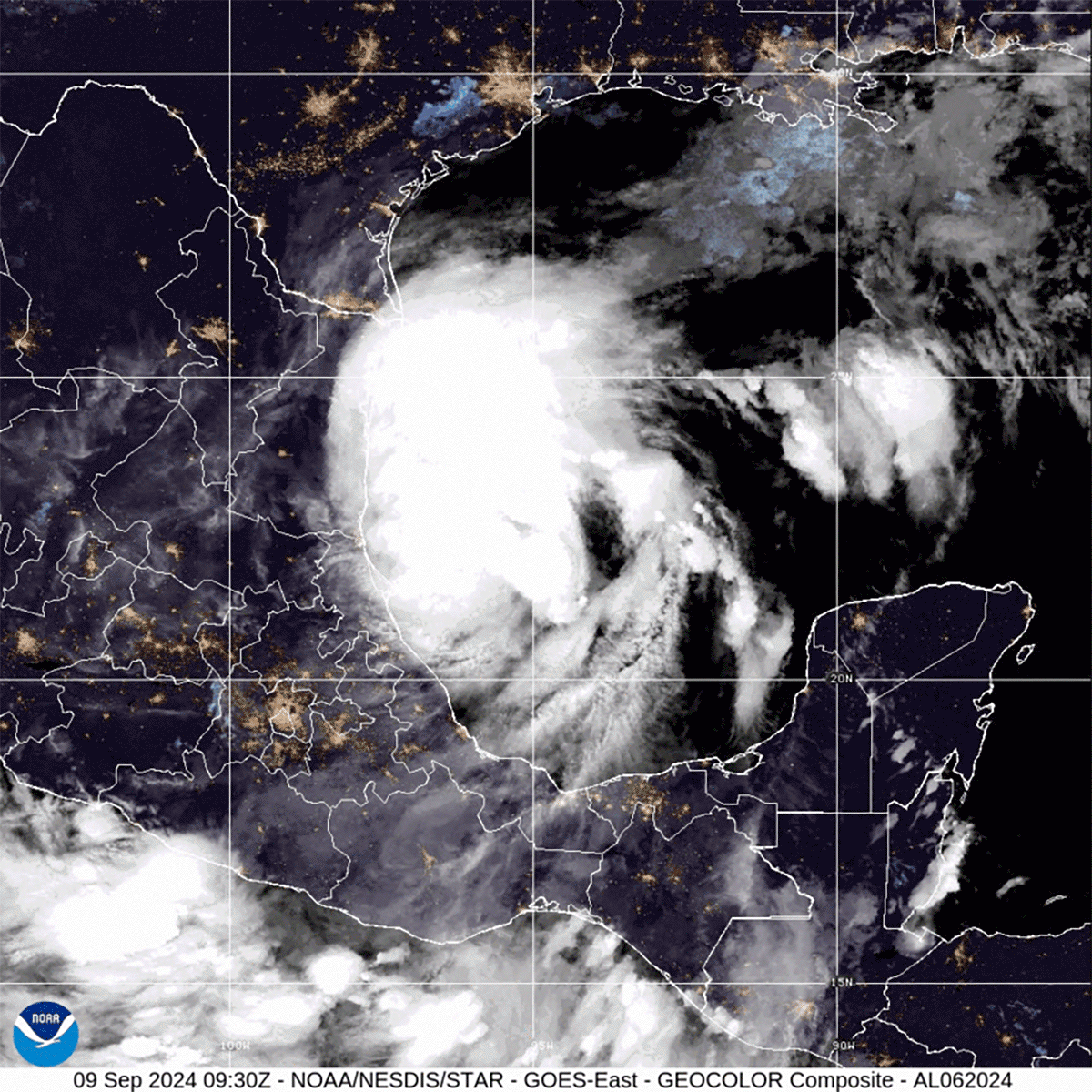Animated gif of Tropical Storm Francine over the Gulf of Mexico