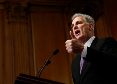 Kevin McCarthy speaking with thumbs up.