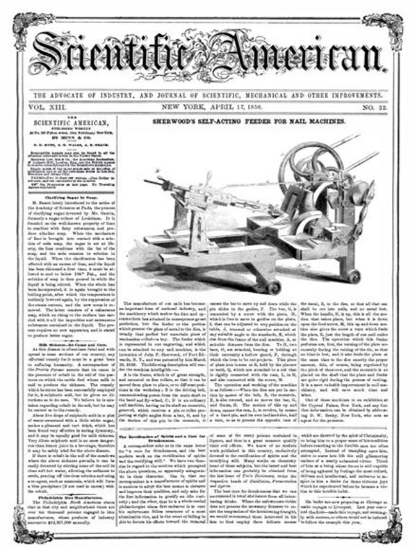 Scientific American Magazine Vol 13 Issue 32