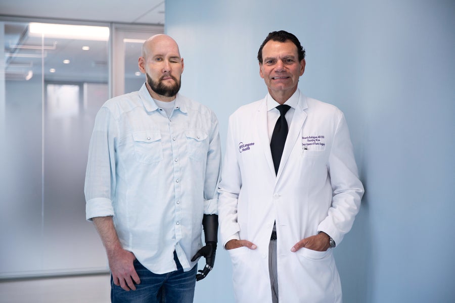 Portrait of Aaron James and surgeon Eduardo Rodriguez