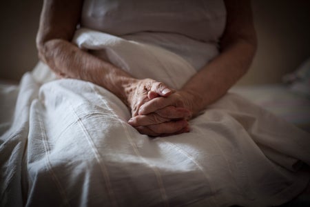 Close up of old woman hands