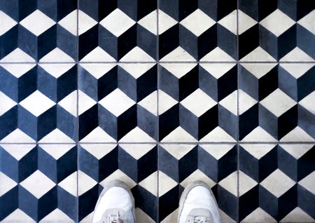 Black and white tiled floor