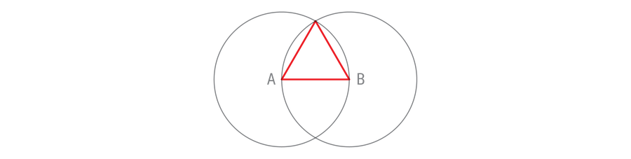 Diagram shows two overlapping circles and an equilateral triangle, with line segment AB as one side, in the overlapping area.